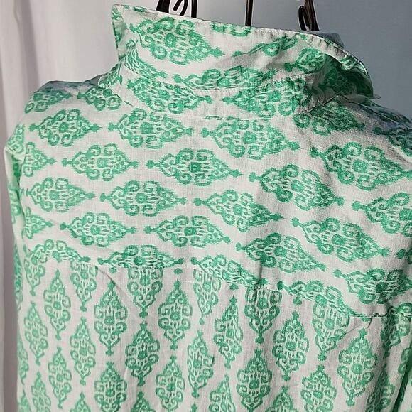 Linen Mint Green & White Summer Button Up Tunic 3/4 Sleeves - Picture 6 of 9